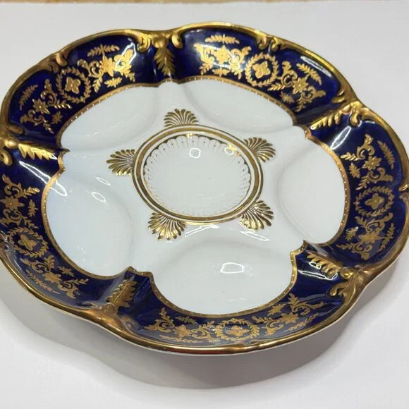 Antique Limoges Cobalt & Gold Oyster Plate with Raised Gilt, 9.5 c.1890